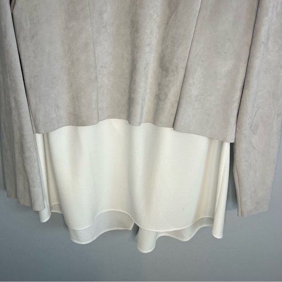 Chico's Open Front Faux Suede Jacket Jacket Sz L White Gray Layered Office - Picture 15 of 15
